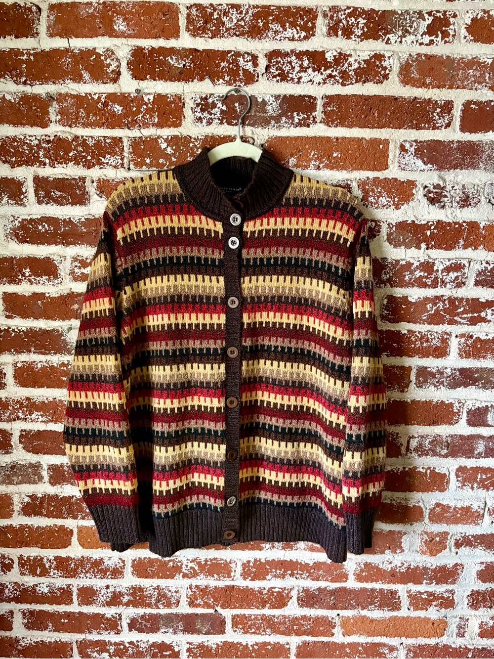Vintage Carolyn Taylor horizontal geometric knit cardigan sweater